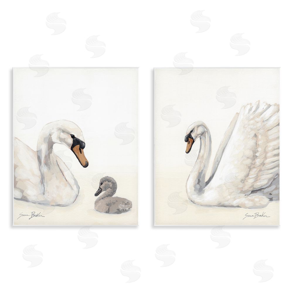 Sara Baker Graceful Swan & Cygnet Wall Plaque Home Decor Art Print