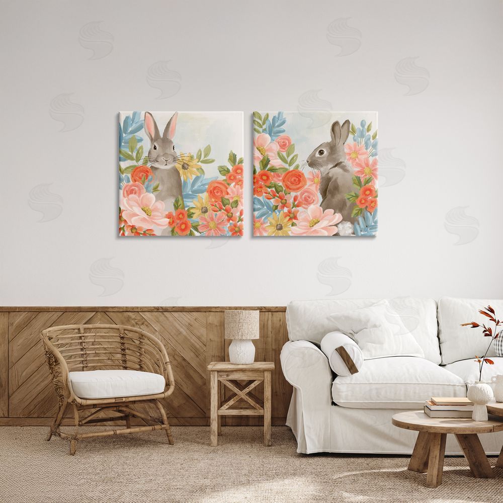 Cat Thurman Designs Bright Bunny Blooms Stretched Canvas Wall Art in Room
