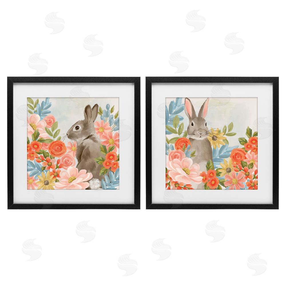 Cat Thurman Designs Bright Bunny Blooms Black Framed Print Under Glass Wall Art