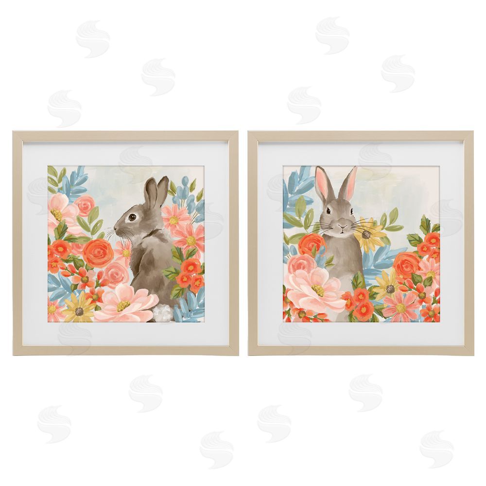 Cat Thurman Designs Bright Bunny Blooms Birch Framed Print Under Glass Wall Art