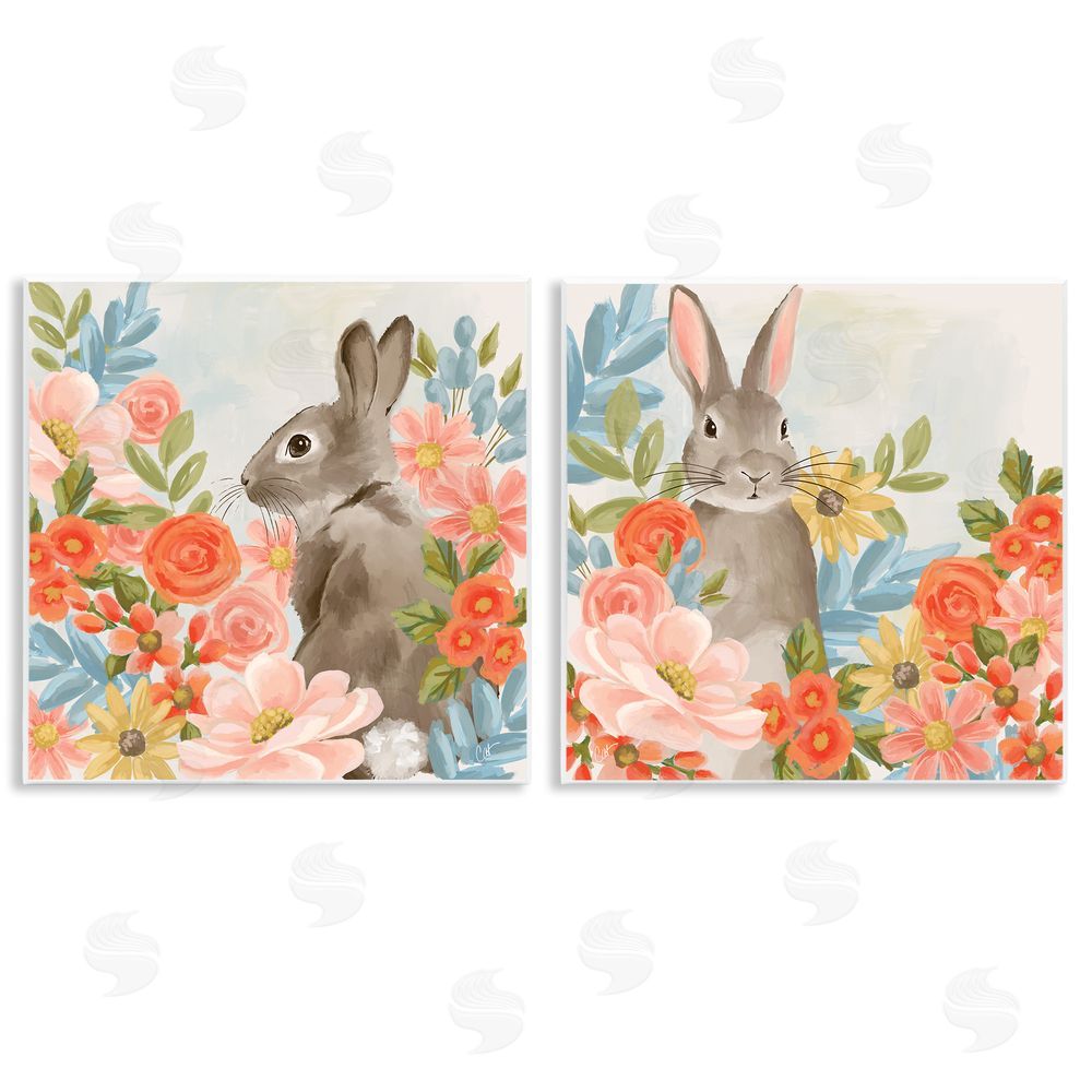 Cat Thurman Designs Bright Bunny Blooms Wall Plaque Art Print