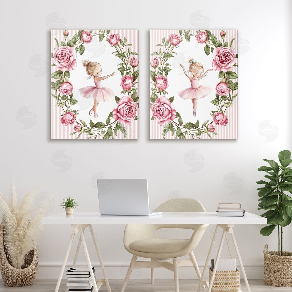 Christine Simpson Art Little Rose Dancers Stretched Cavas Wall Art Set in Room
