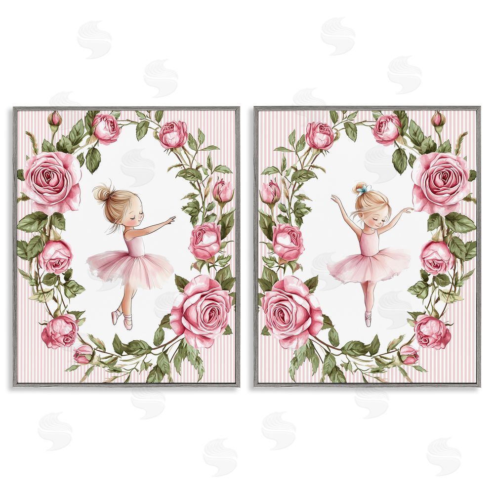 Christine Simpson Art Little Rose Dancers Gray Framed Giclee Wall Art Print