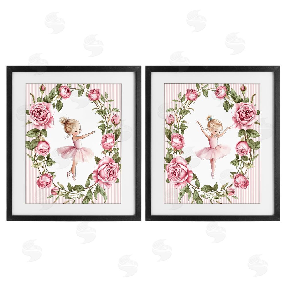 Christine Simpson Art Little Rose Dancers Black Framed Print Under Glass Wall Art