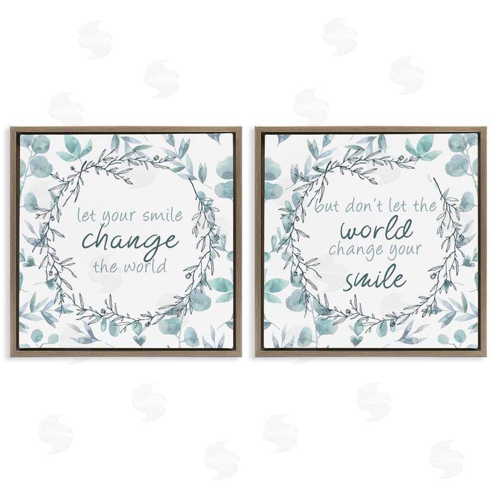 Kim Allen Inspirational Smile Quotes Brown Floating Frame Canvas Wall Art Print