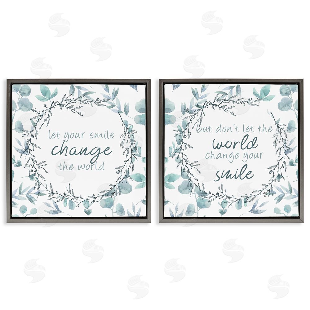 Kim Allen Inspirational Smile Quotes Gray Floating Frame Canvas Wall Art Print
