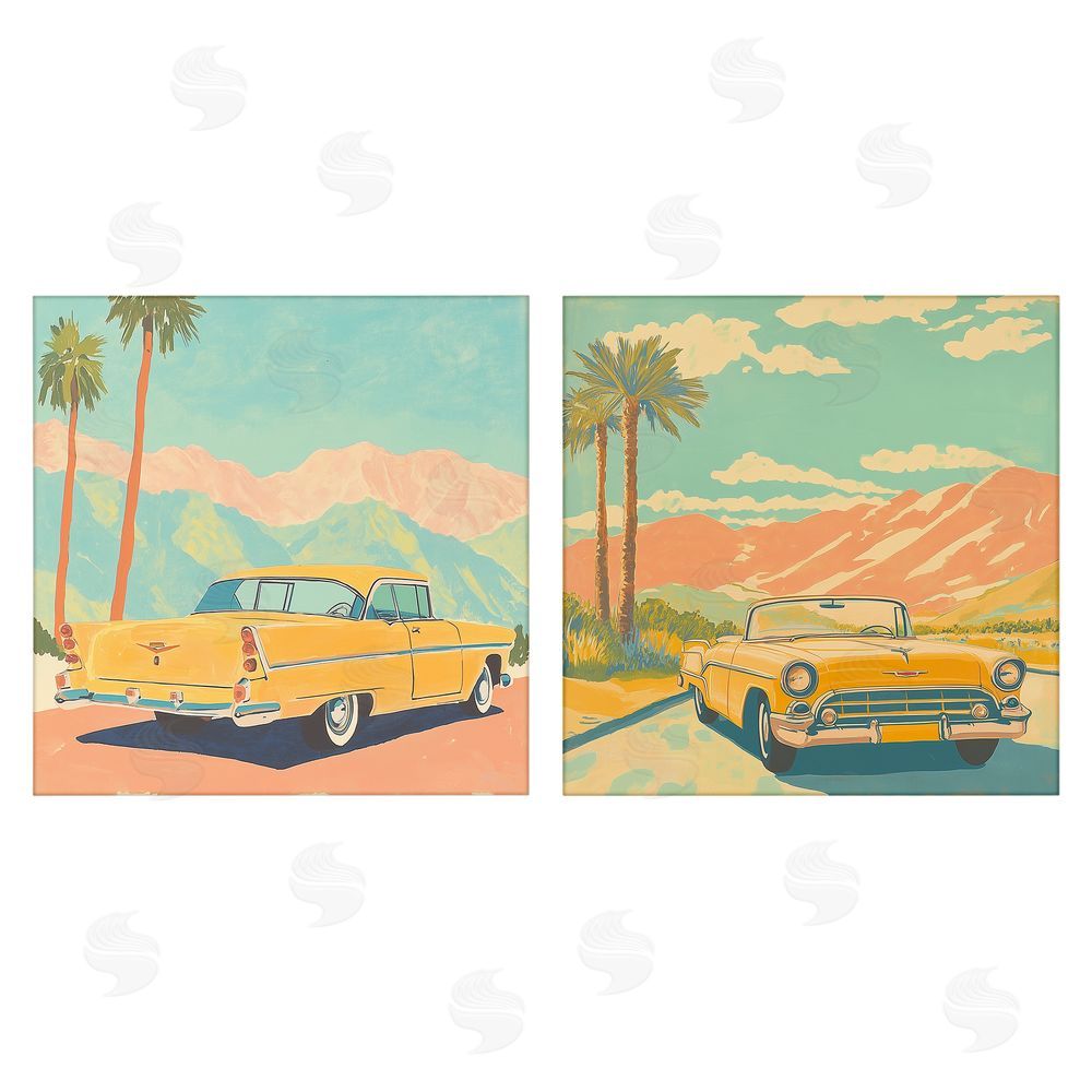 Walker Noble Classic Yellow Cars in Tropics Stretched Canvas Wall Art Print