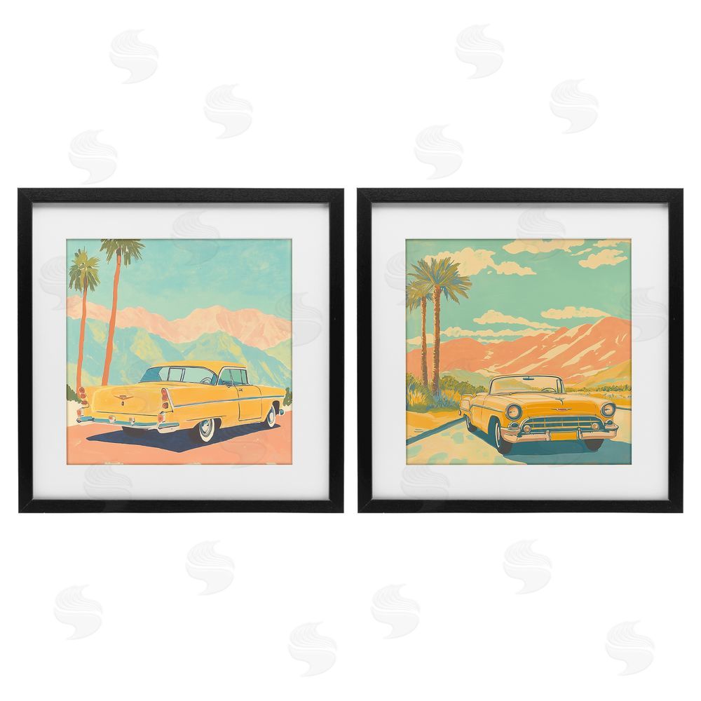 Walker Noble Classic Yellow Cars in Tropics Black Framed Print Under Glass Wall Art