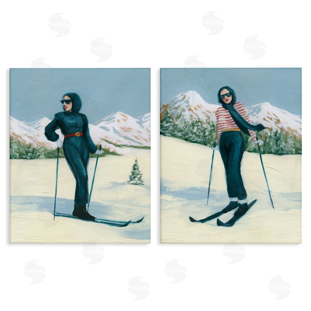 Grace Popp Winter Skiing Sisters Canvas Wall Art Print