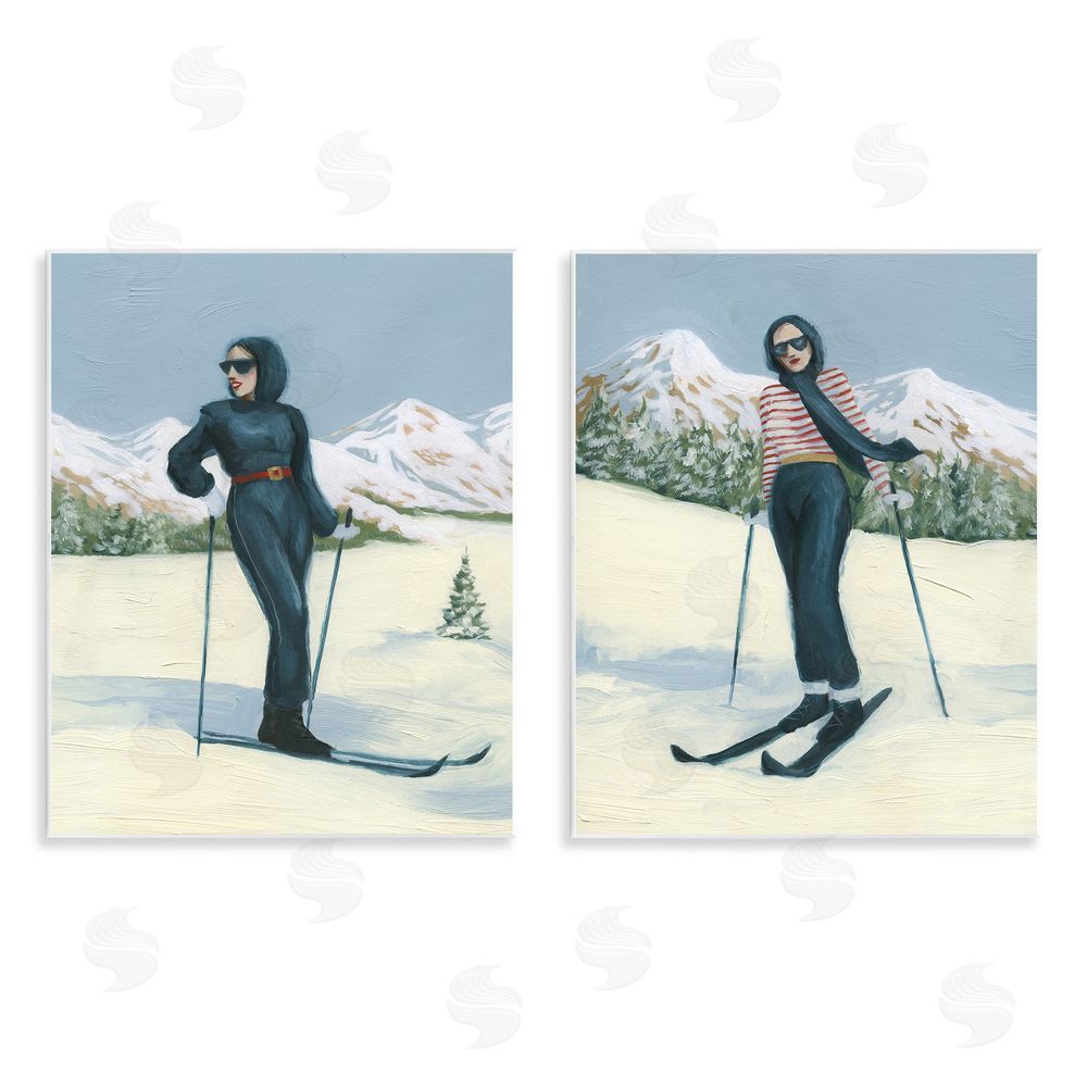 Grace Popp Winter Skiing Sisters Wall Plaque Art Print