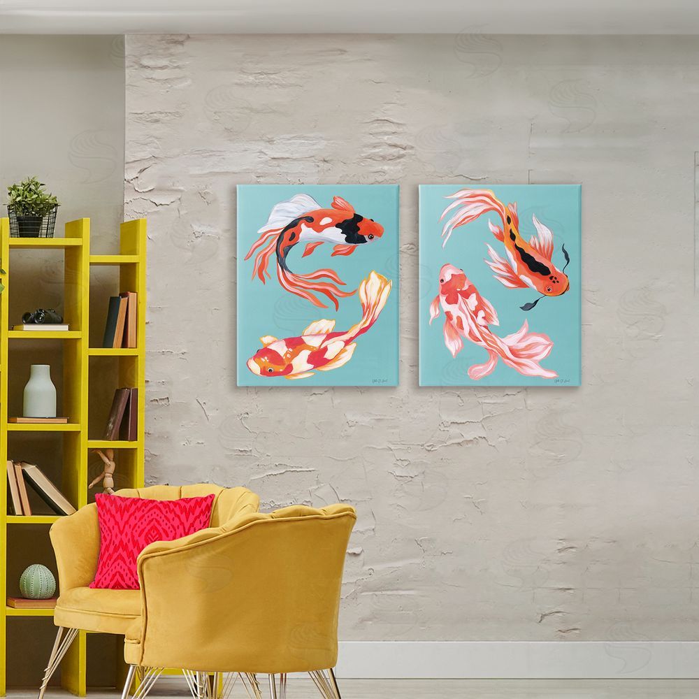 Yvette St. Amant Colorful Twin Koi Stretched Cavas Wall Art Set in Room