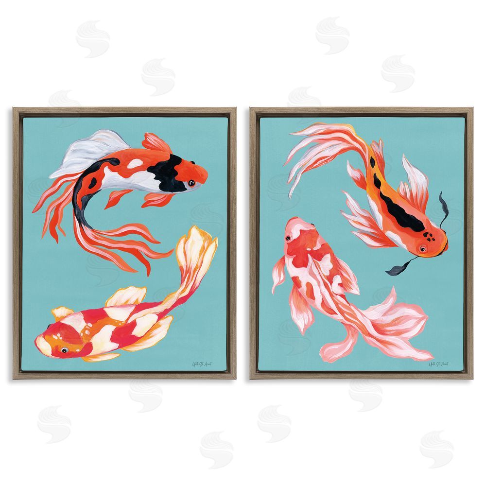 Yvette St. Amant Colorful Twin Koi Brown Floating Frame Canvas Wall Art Print