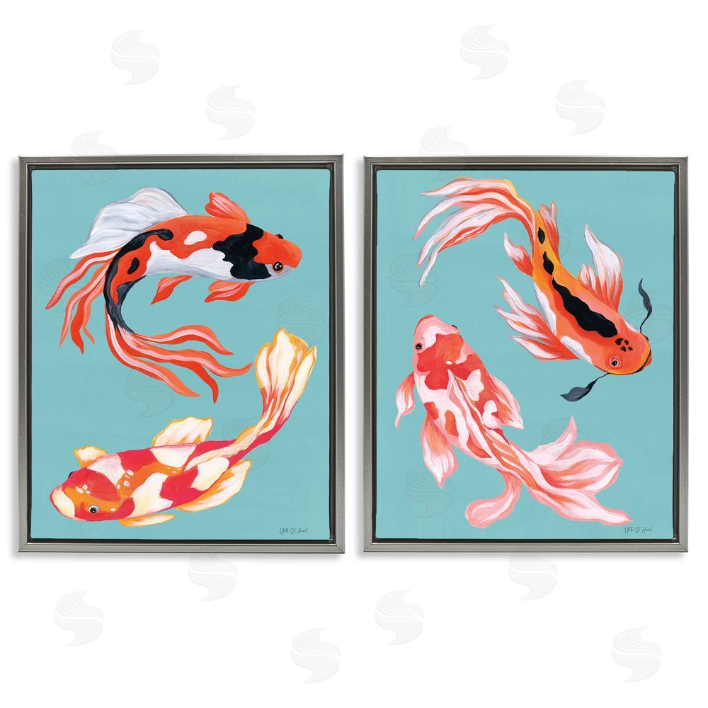 Yvette St. Amant Colorful Twin Koi Gray Floating Frame Canvas Wall Art Print
