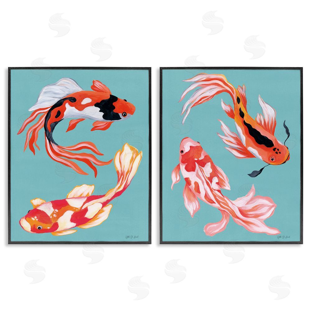 Yvette St. Amant Colorful Twin Koi Black Framed Giclee Wall Art Print