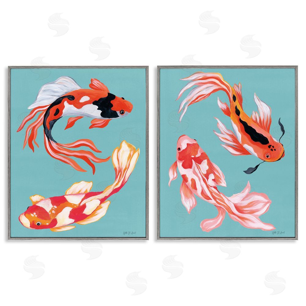 Yvette St. Amant Colorful Twin Koi Gray Framed Giclee Wall Art Print