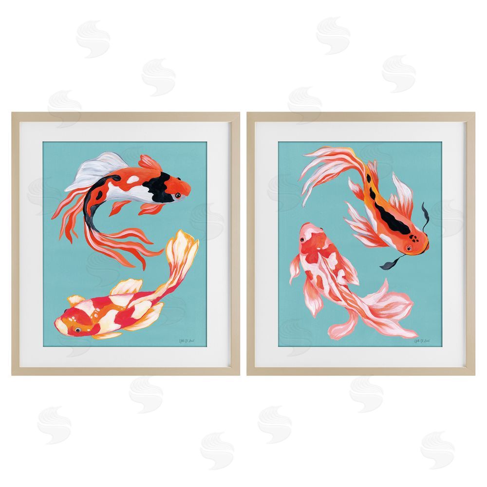 Yvette St. Amant Colorful Twin Koi Brown Framed Print Under Glass Wall Art
