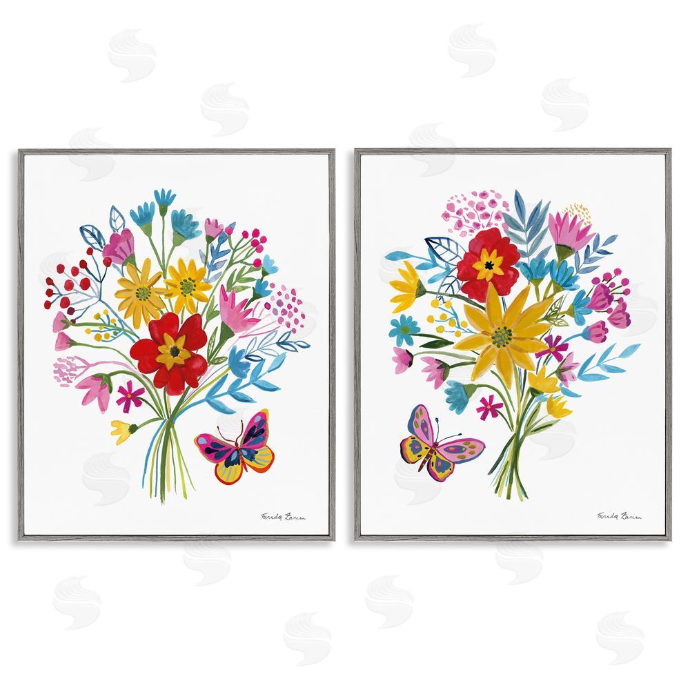 Farida Zaman Butterfly Bouquets of Spring Sprigs Gray Framed Giclee Wall Art Print