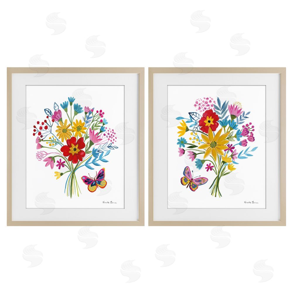 Farida Zaman Butterfly Bouquets of Spring Sprigs Brown Framed Print Under Glass Wall Art