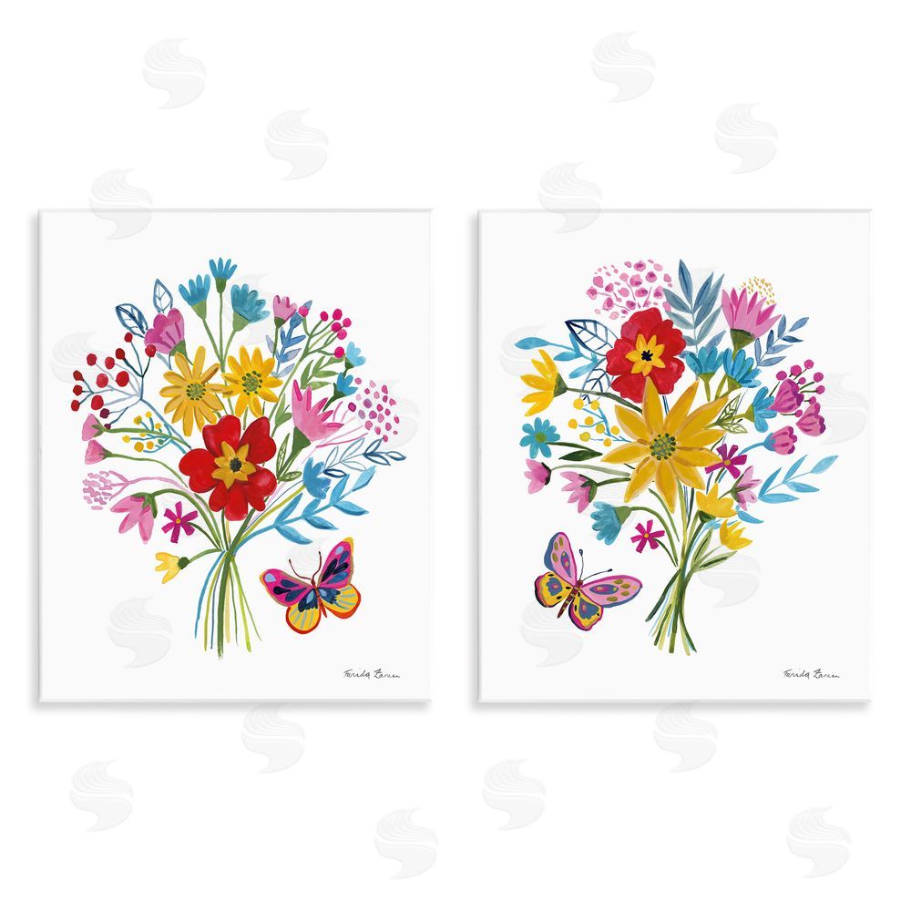 Farida Zaman Butterfly Bouquets of Spring Sprigs Wooden Wall Plaque Art Print