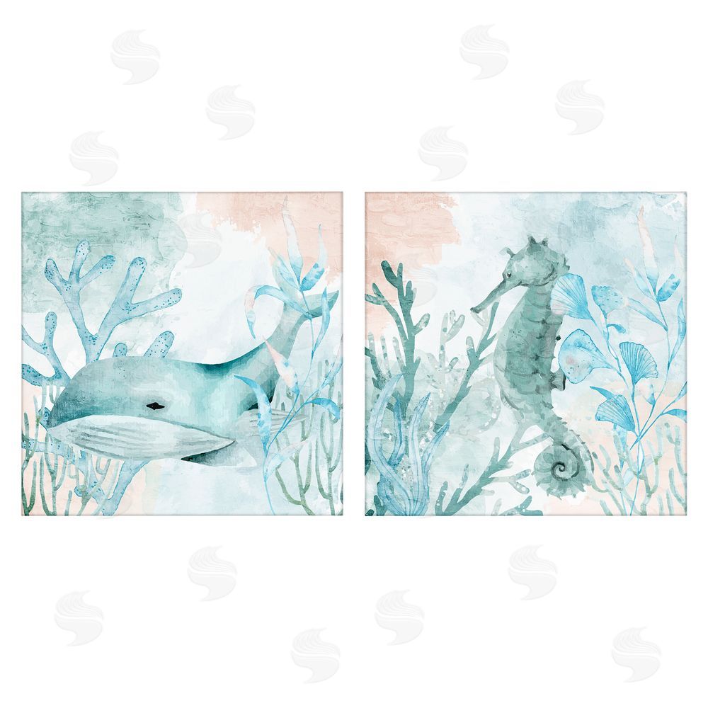 Kim Allen Whale & Seahorse Sea Swim Stretched Canvas Wall Art Print