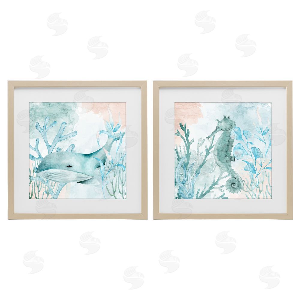 Kim Allen Whale & Seahorse Sea Swim Brown Framed Print Under Glass Wall Art