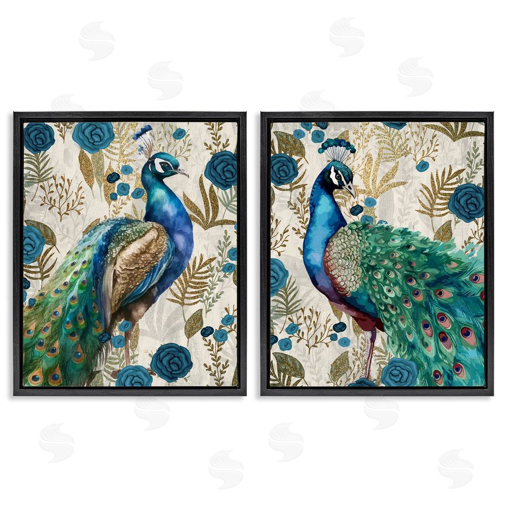 Kim Allen Floral Peacock Pride Black Floating Frame Canvas Wall Art Print