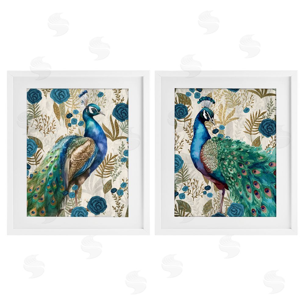 Kim Allen Floral Peacock Pride White Framed Print Under Glass Wall Art