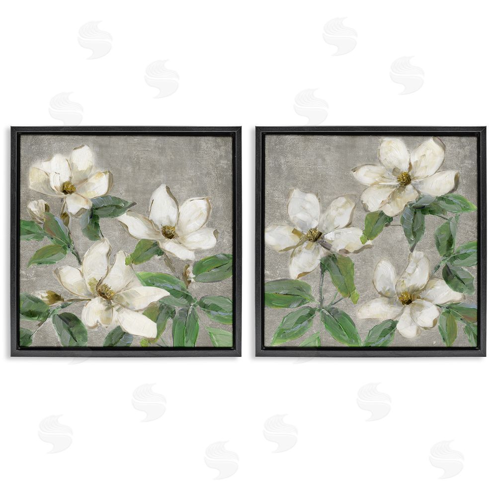 Sally Swatland Blooming Ivory Magnolias Black Floating Frame Canvas Wall Art Print