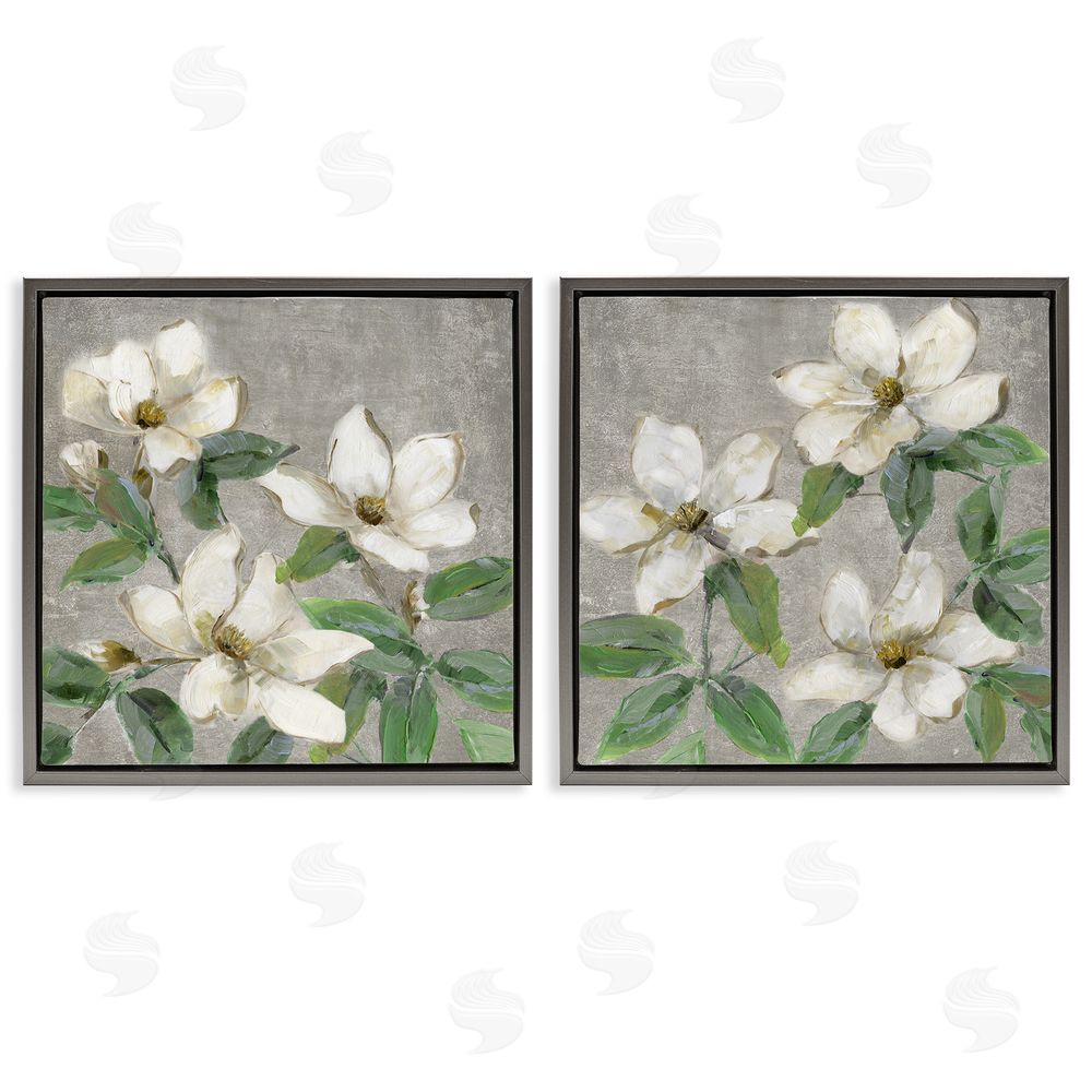 Sally Swatland Blooming Ivory Magnolias Gray Floating Frame Canvas Wall Art Print
