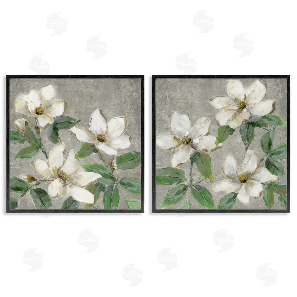 Sally Swatland Blooming Ivory Magnolias Black Framed Giclee Wall Art Print