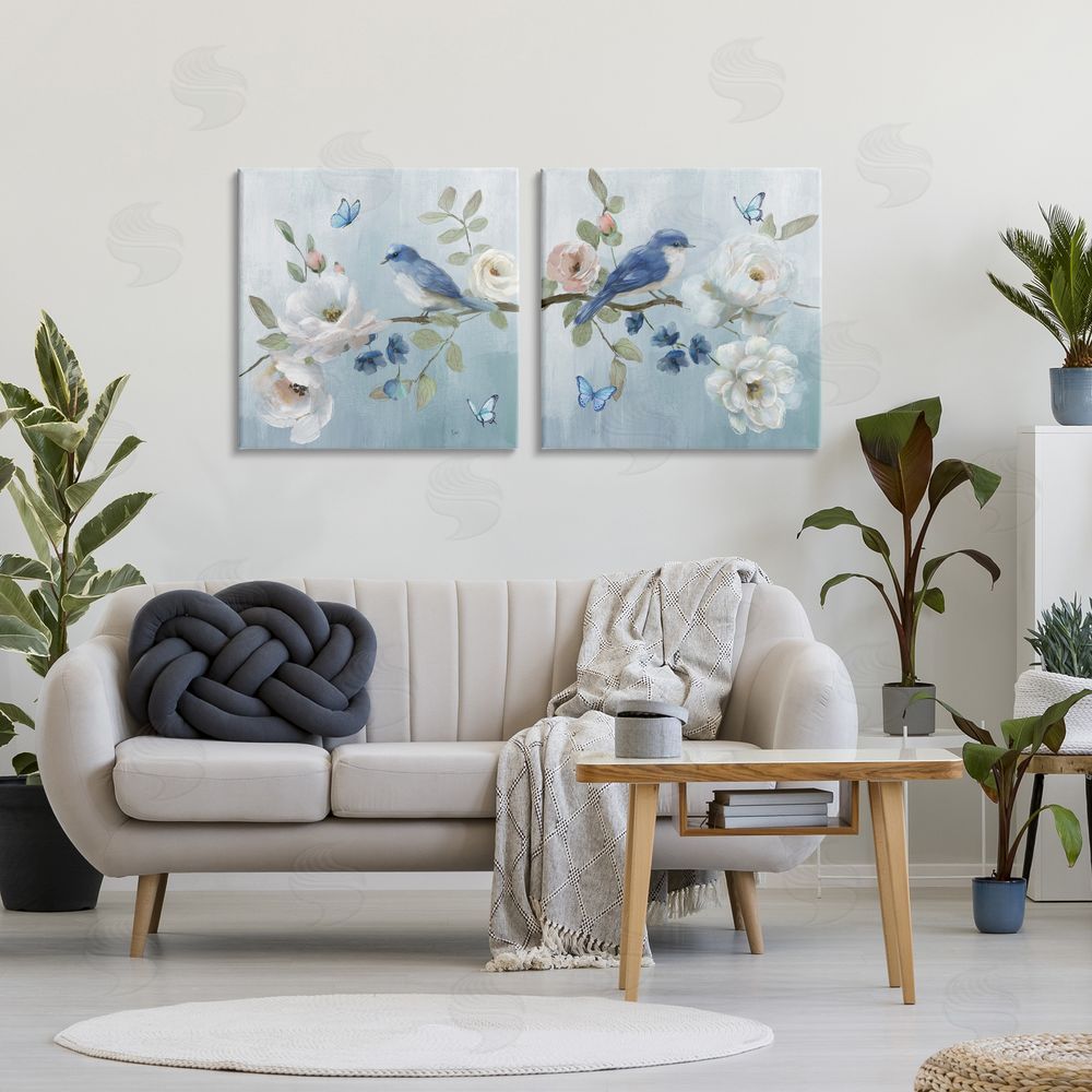 Nan Nature's Tranquility Florals Stretched Cavas Wall Art Set in Room