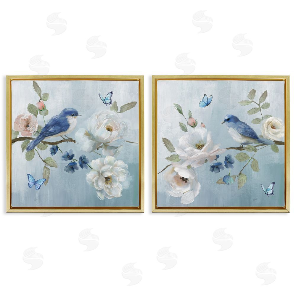 Nan Nature's Tranquility Florals Gold Floating Frame Canvas Wall Art Print