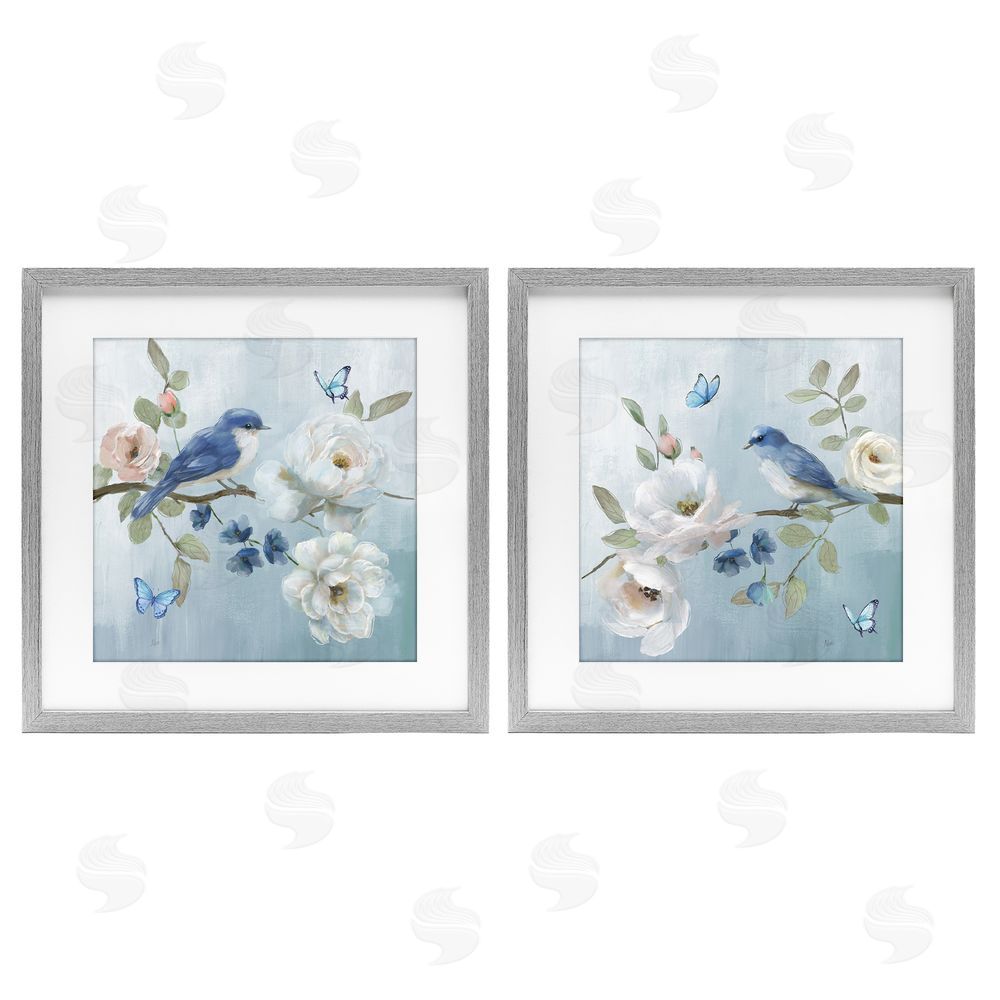 Nan Nature's Tranquility Florals Gray Framed Print Under Glass Wall Art