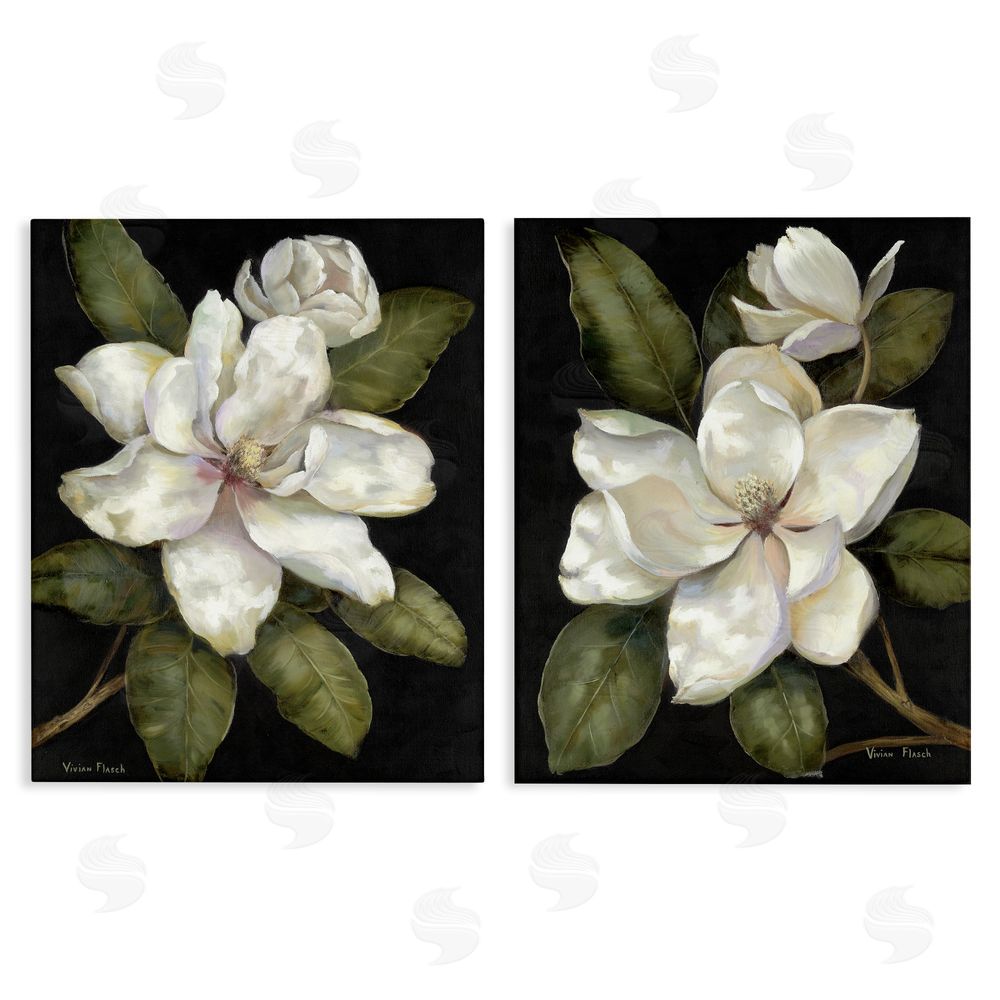 Nan Magnolia Buds & Blooms Stretched Canvas Wall Art Print