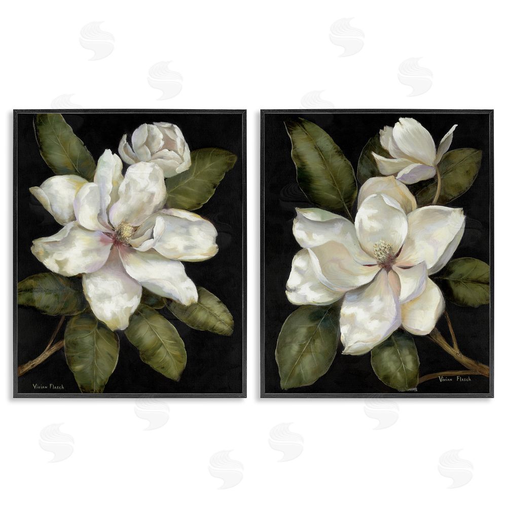 Nan Magnolia Buds & Blooms Black Framed Giclee Wall Art Print