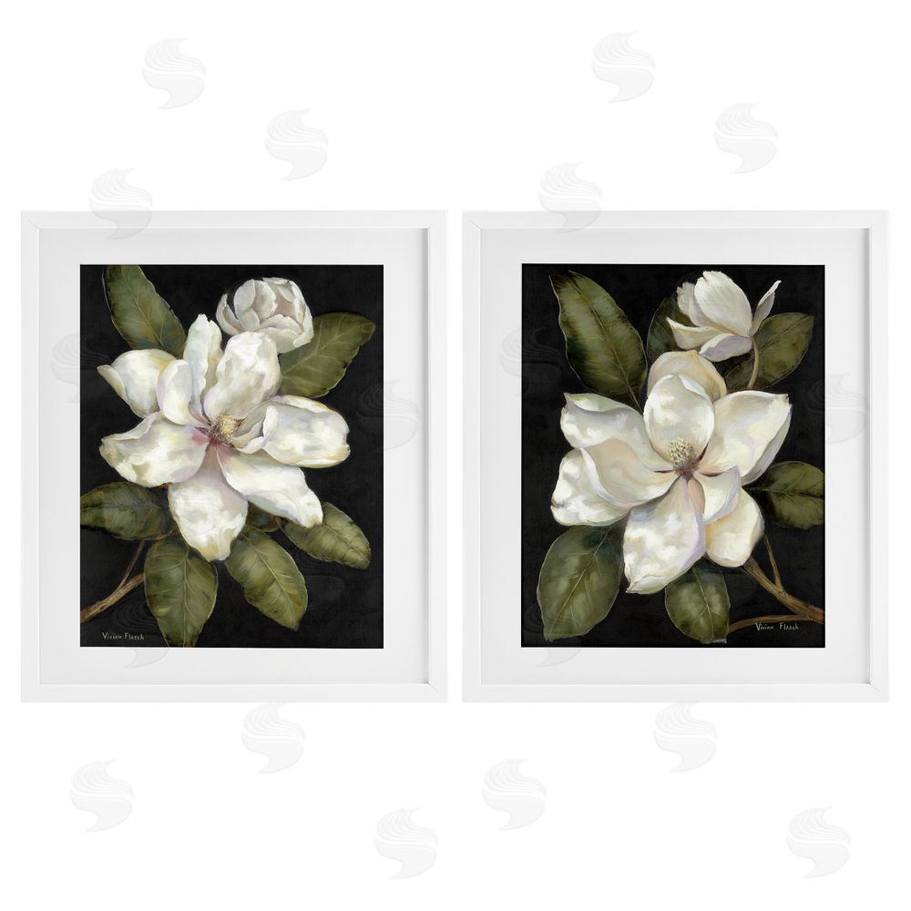 Nan Magnolia Buds & Blooms White Framed Print Under Glass Wall Art