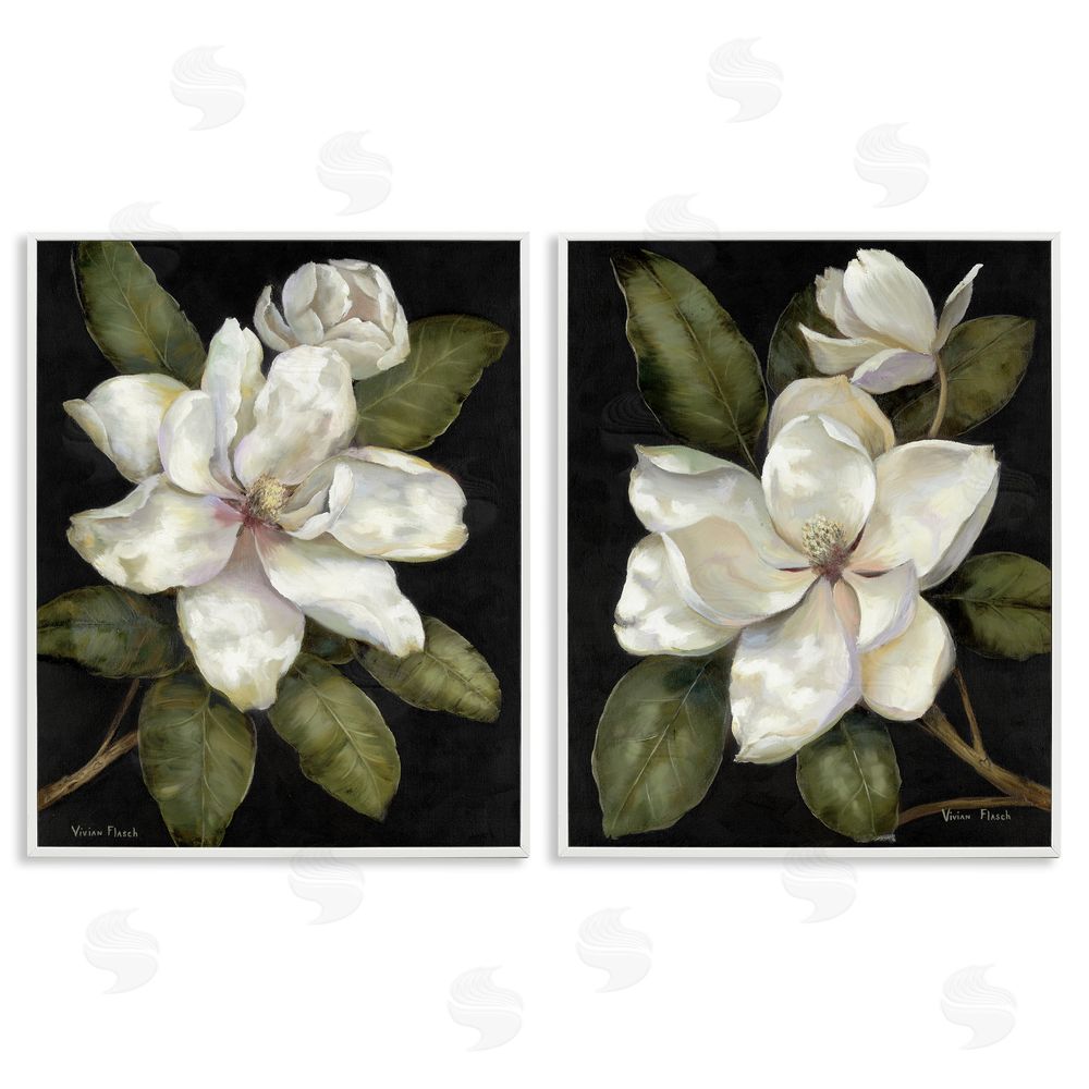 Nan Magnolia Buds & Blooms White Framed Giclee Wall Art Print
