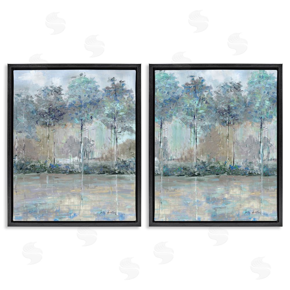 Sally Swatland Subdued Tree Landscape Impression Black Floating Frame Canvas Wall Art Print