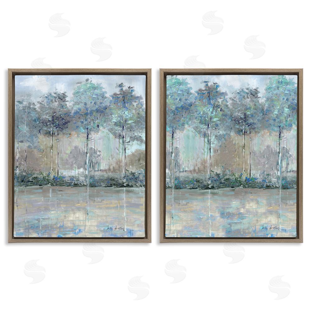 Sally Swatland Subdued Tree Landscape Impression Brown Floating Frame Canvas Wall Art Print