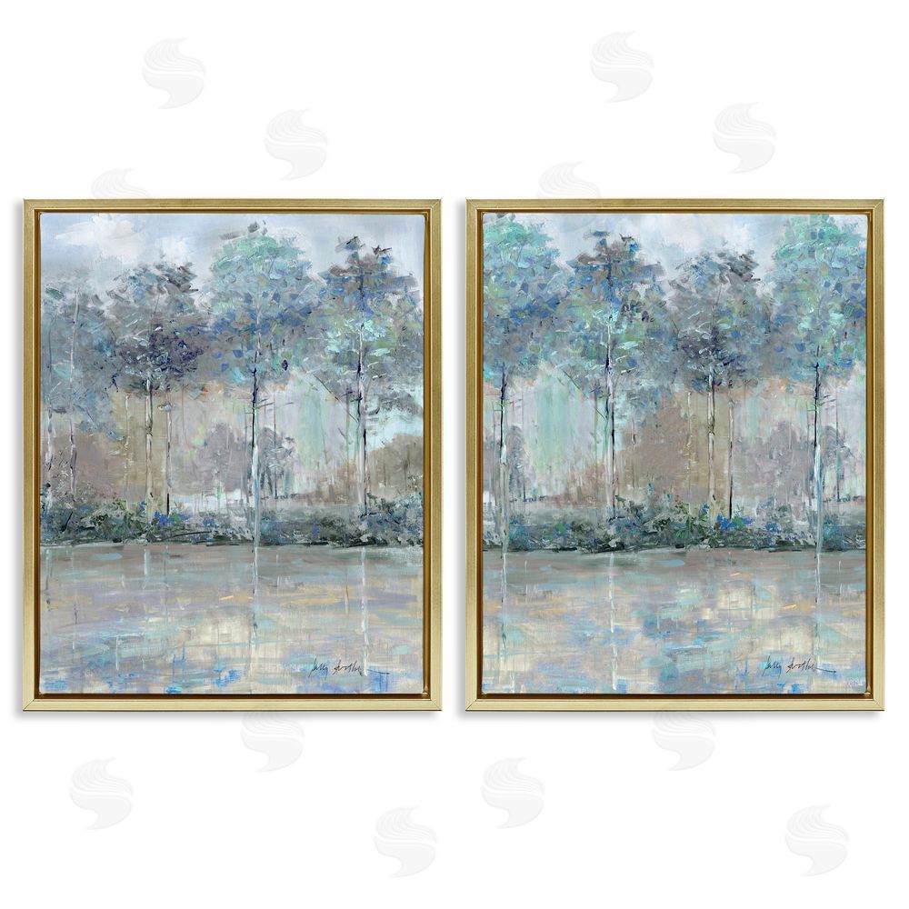 Sally Swatland Subdued Tree Landscape Impression Gold Floating Frame Canvas Wall Art Print