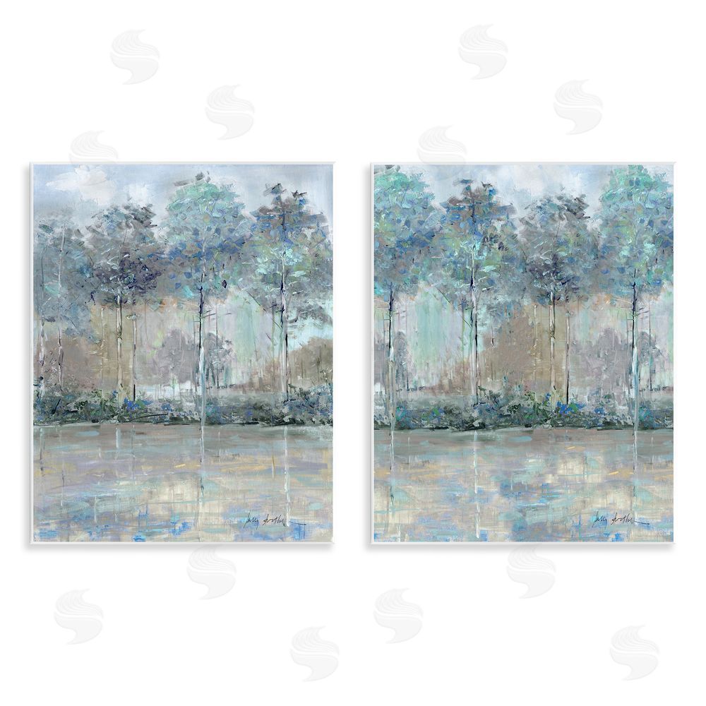 Sally Swatland Subdued Tree Landscape Impression Wooden Wall Plaque Art Print