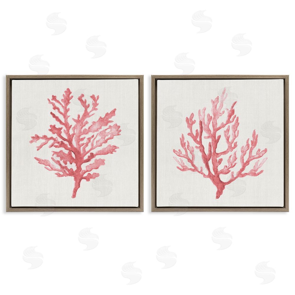 Janet Tava Rosy Pink Coral Branches Brown Floating Frame Canvas Wall Art Print