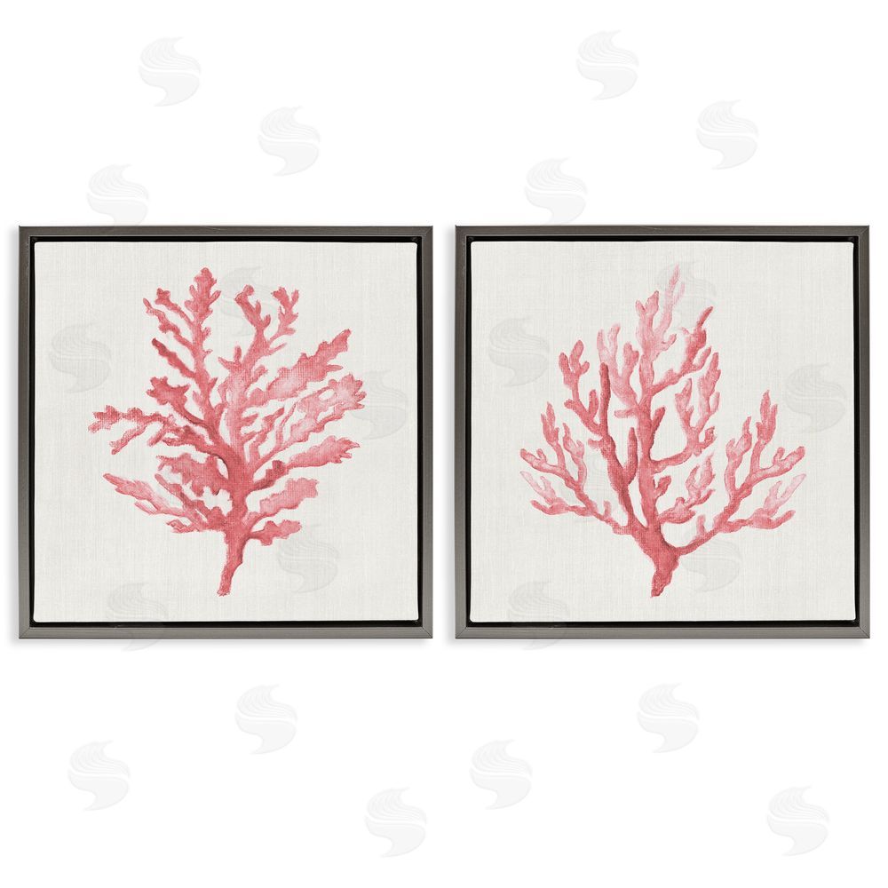 Janet Tava Rosy Pink Coral Branches Gray Floating Frame Canvas Wall Art Print