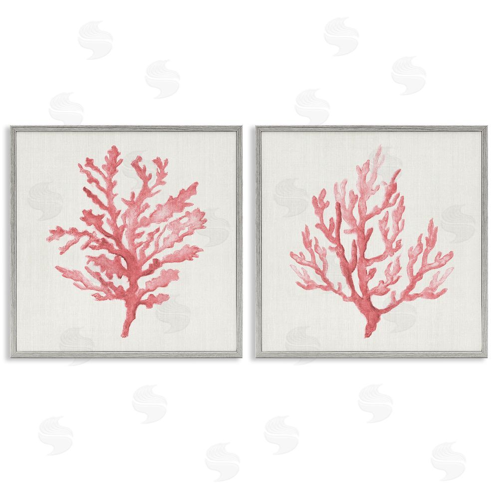 Janet Tava Rosy Pink Coral Branches Gray Framed Giclee Wall Art Print