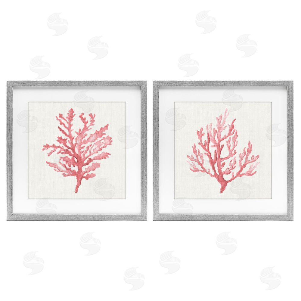 Janet Tava Rosy Pink Coral Branches Gray Framed Print Under Glass Wall Art