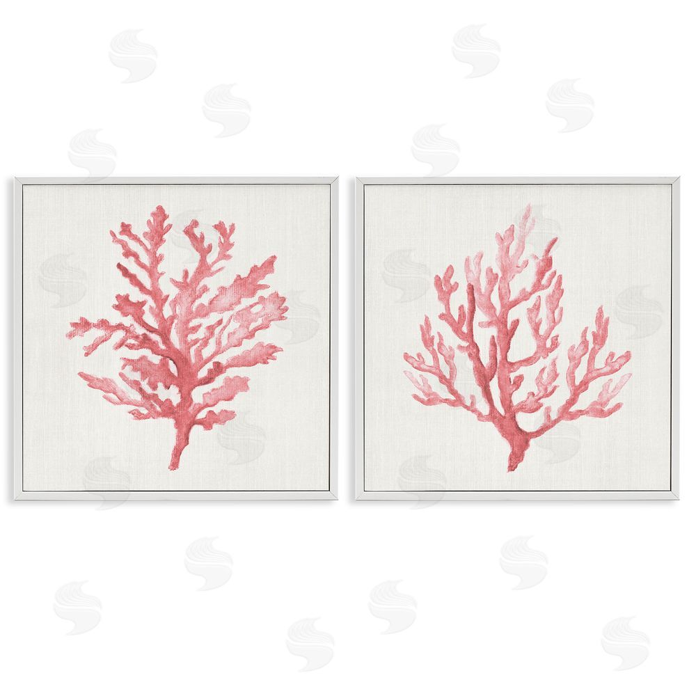 Janet Tava Rosy Pink Coral Branches White Framed Giclee Wall Art Print