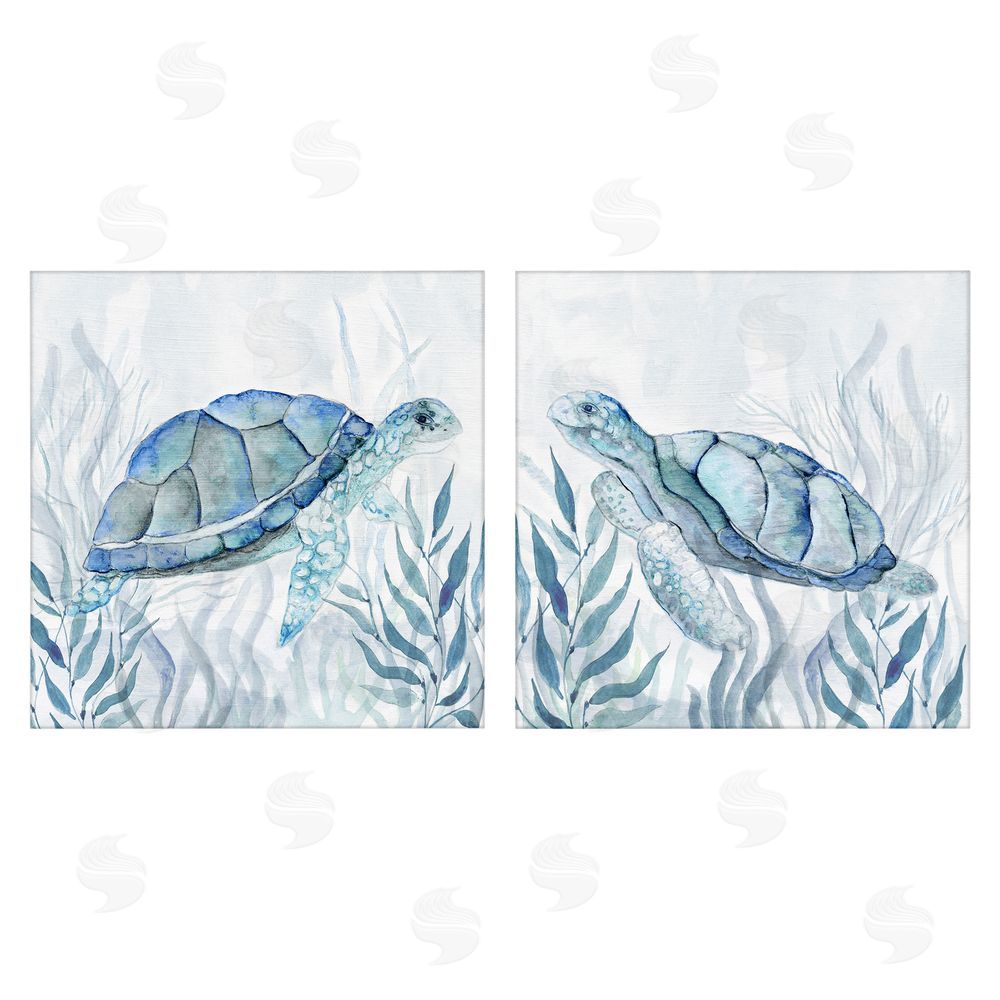 Janet Tava Subtle Smiling Sea Turtles Stretched Canvas Wall Art Print