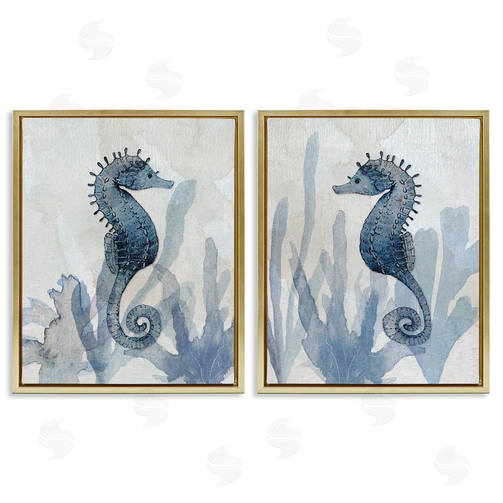 Susan Jill Impressions of Seahorses Gold Floating Frame Canvas Wall Art Print
