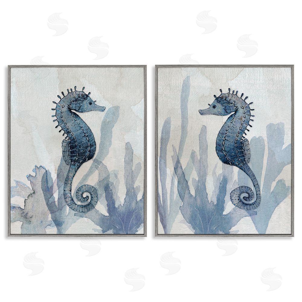 Susan Jill Impressions of Seahorses Gray Framed Giclee Wall Art Print