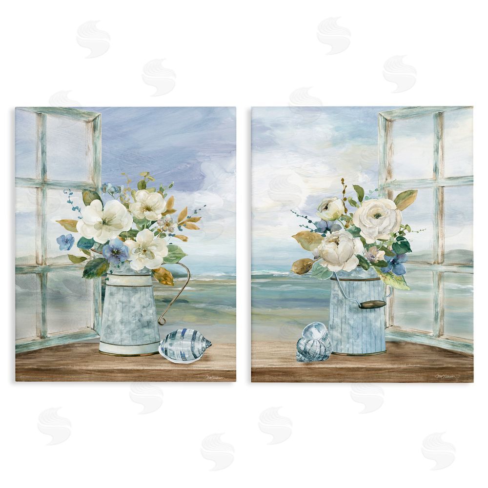 Carol Robinson Seaside Bouquets in Window Stretched Canvas Wall Art Print